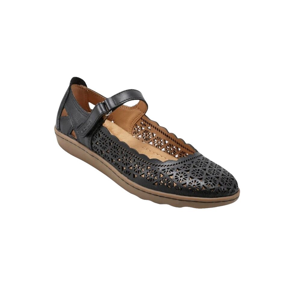Earth Origins Lady Perforated Mary Jane Ballet Flat Shoe Leather Black 9 W